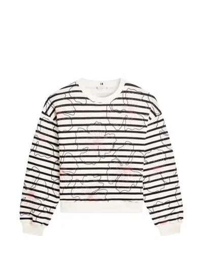 Tommy Hilfiger Floral-embroidered Horizontal-stripe Cotton Sweatshirt In Neutral