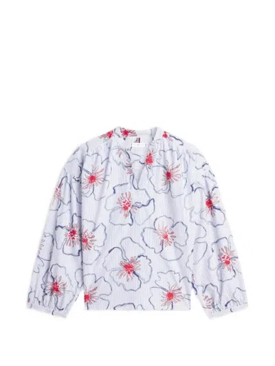 Tommy Hilfiger Floral-print Striped Blouse In Blue