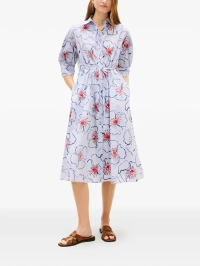 Tommy Hilfiger Floral-print Striped Shirt Dress In Blue