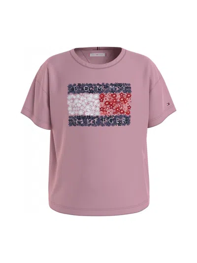 Tommy Hilfiger Kids' Flower Flag Tee S/s In Pink