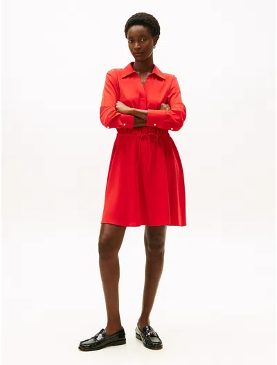 Tommy Hilfiger Fluid Crepe Belted Mini Shirtdress In Red