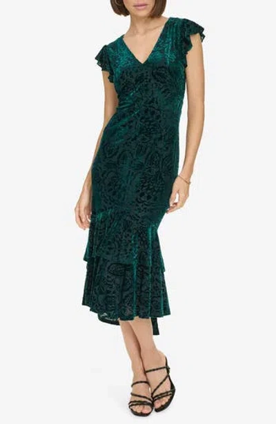 Tommy Hilfiger Flutter Sleeve Empire Dress In Green
