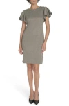 Tommy Hilfiger Flutter Sleeve Herringbone Sheath Dress