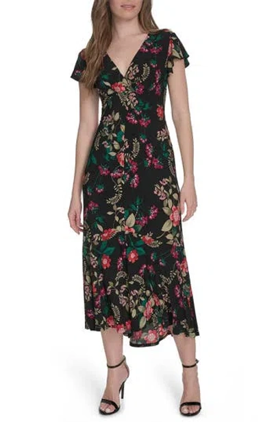 Tommy Hilfiger Flutter Sleeve Jersey Midi Dress In Multi