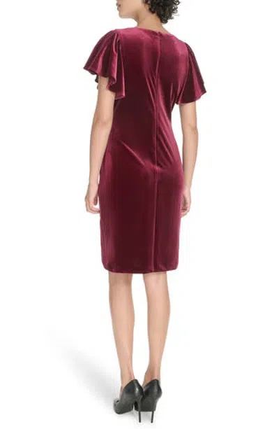 Tommy Hilfiger Flutter Sleeve Velvet Shift Dress In Beet Red