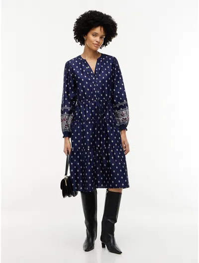 Tommy Hilfiger Foulard Print Sateen Tiered Midi Dress In Blue