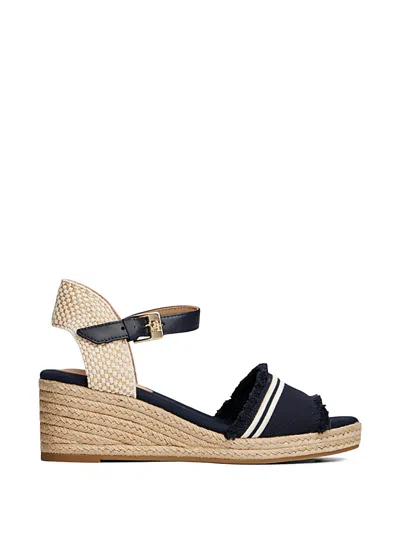 Tommy Hilfiger Ausgefranste Wedge-espadrilles In Blue
