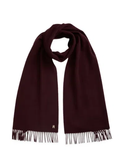 Tommy Hilfiger Fringed Logo-plaque Scarf In Burgundy