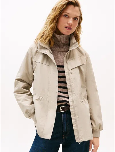 Tommy Hilfiger Funnel Neck Peplum Windbreaker In Gray