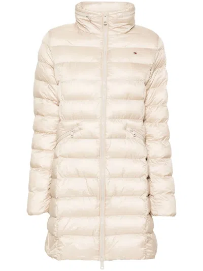 Tommy Hilfiger Funnel-neck Zip-up Puffer Coat In Neutrals