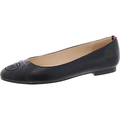 Tommy Hilfiger Gahv1 Womens Logo Faux Leather Ballet Flats In Black