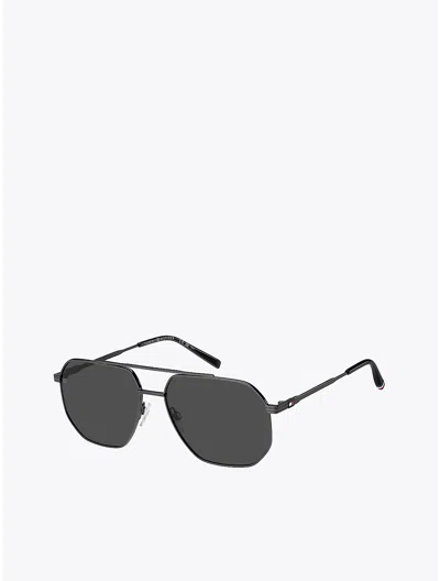 Tommy Hilfiger Geometric Navigator Frame Sunglasses In Dark Ruthenium / Grey Lens