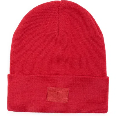 Tommy Hilfiger Ghost Embroidered Patch Knit Cuff Beanie In Red