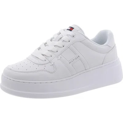 Tommy Hilfiger Giahn Womens Faux Leather Lace Up Casual And Fashion Sneakers In White