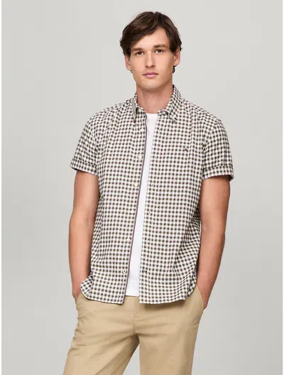 Tommy Hilfiger Gingham Regular Fit Oxford Shirt In Army Green/optic White