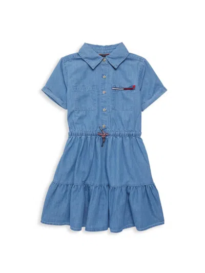Tommy Hilfiger Kids' Little Girls Lightweight Denim Ruffled Shirtdress In Blue