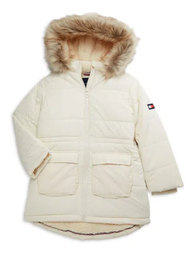 Tommy Hilfiger Kids' Girl's Faux Fur Trim Puffer Jacket In Beige