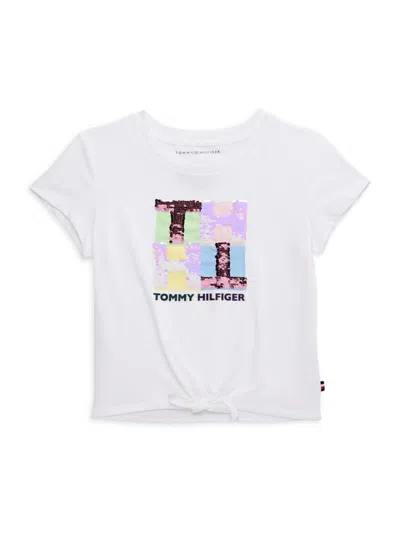 Tommy Hilfiger Kids' Girl's Flip Sequin Embellished Tee In White