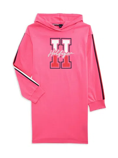 Tommy Hilfiger Kids' Girl's Logo Hoodie Dress In Hot Pink