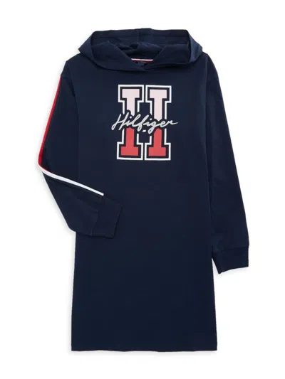 Tommy Hilfiger Kids' Girl's Logo Hoodie Dress In Navy Blazer