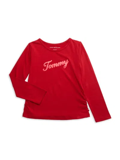 Tommy Hilfiger Kids' Girl's Logo Long Sleeve T-shirt In Chili Pepper