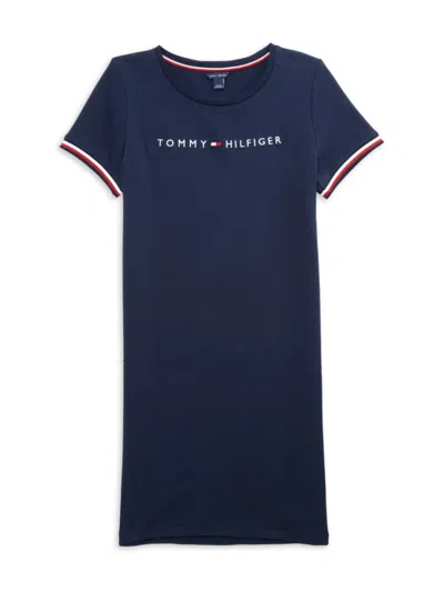 Tommy Hilfiger Kids' Girl's Logo T Shirt Dress In Navy Blazer