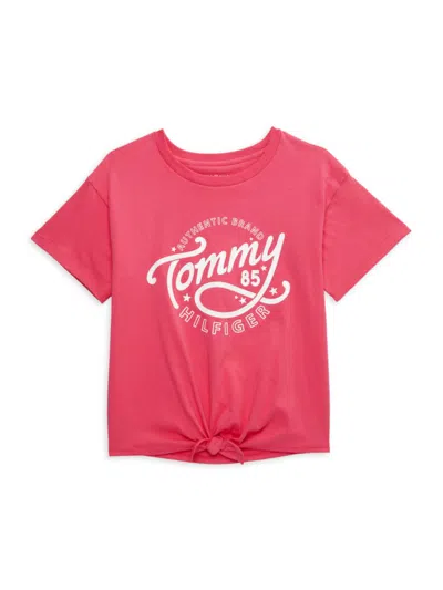 Tommy Hilfiger Kids' Girl's Logo Tie Waist Top In Rouge Pink