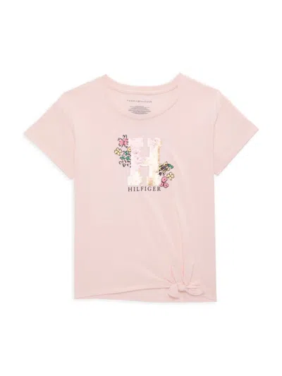 Tommy Hilfiger Kids' Girl's Reversible Sequin Logo Tee In Crystal Pink