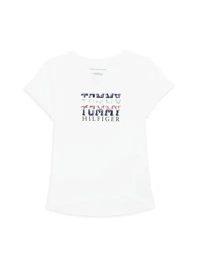 Tommy Hilfiger Kids' Girl's Sequin Embellished Logo Tee In White