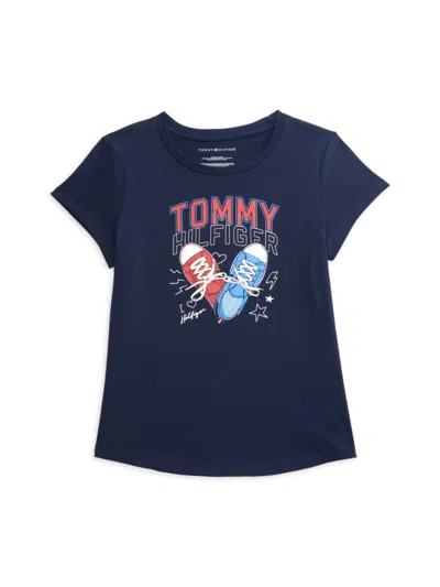 Tommy Hilfiger Kids' Girl's Sneaker Logo Tee In Navy Blazer