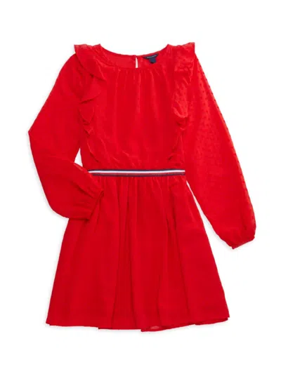Tommy Hilfiger Kids' Big Girls Star Flocked Chiffon Dress In Red