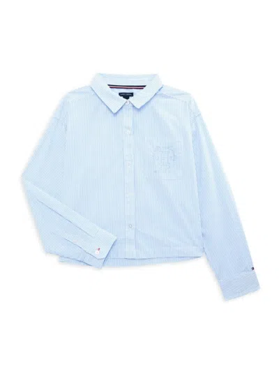Tommy Hilfiger Kids' Girl's Striped Button Up Shirt In Blue Bell