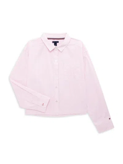 Tommy Hilfiger Kids' Girl's Striped Button Up Shirt In Rose Shadow