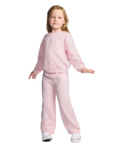 Tommy Hilfiger Kids' Girls' 2t-16 Cable-knit Long-sleeve Crewneck Top And Wide-leg Pants, 2-piece Set In Multi