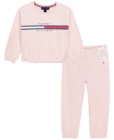 Tommy Hilfiger Kids' Girls' 2t-6x Long-sleeve Sweatshirt And Pants, 2-piece Set In Pink