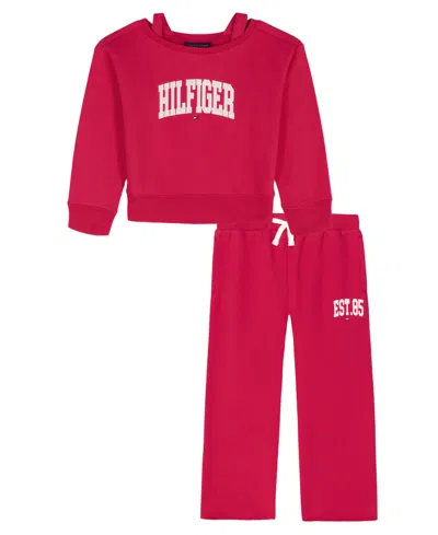 Tommy Hilfiger Kids' Girls 4-6x 2-piece Oversized Sweatshirt And Wide-leg Pants Set In Pink