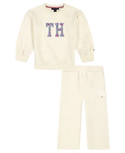 Tommy Hilfiger Kids' Girls 4-6x Crewneck Top And Wide-leg Pants, 2-piece Set In Neutral