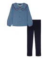Tommy Hilfiger Kids' Denim Button-up Shirt & Leggings Set In Blue