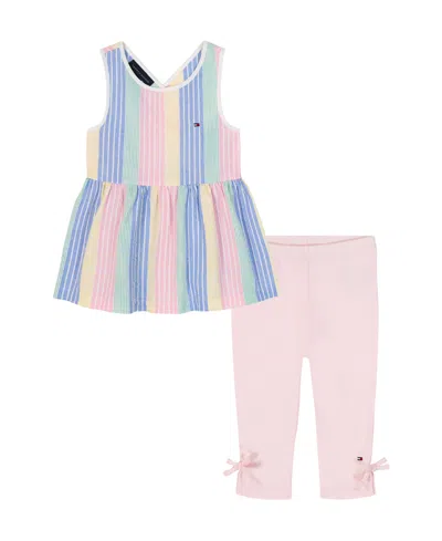 Tommy Hilfiger Kids' Girls' 4-6x Sleeveless Tunic Top & Capri Leggings, 2-piece Set In Pink