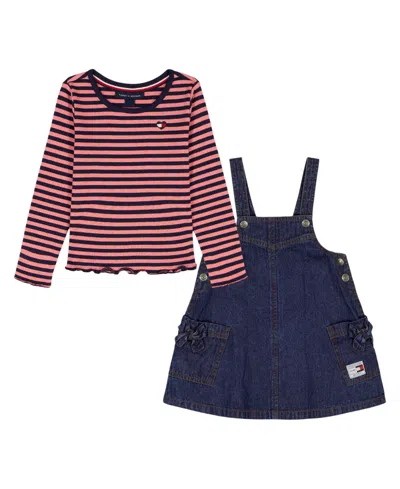 Tommy Hilfiger Kids' Girls 4-6x Striped T-shirt And Skirtall, 2-piece Set In Multi