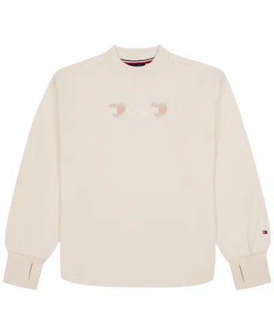 Tommy Hilfiger Kids' Girls' 4-16 Mock-neck Drop-shoulder Ribbed-thumbhole Cuffs Sweatshirt In Gold
