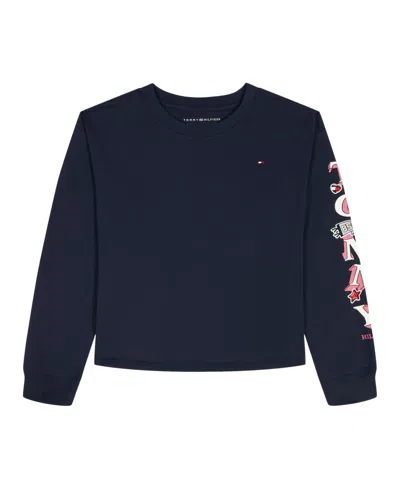 Tommy Hilfiger Kids' Girls' 7-16 Boxy Glitter Long-sleeve T-shirt In Blue