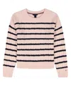 Tommy Hilfiger Girls 7-16 Breton Stripe Long-sleeve Cable Sweater In Pink