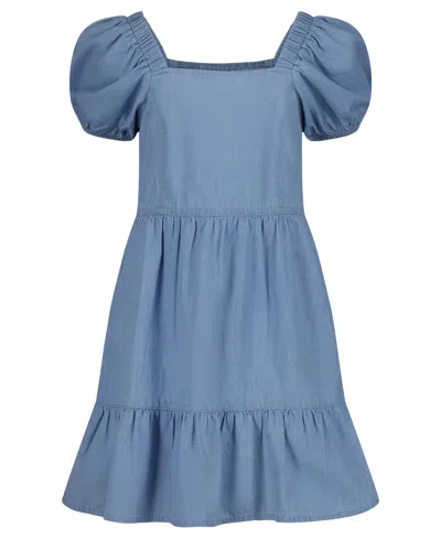 Tommy Hilfiger Kids' Girls' 7-16 Denim Bubble-sleeve Dress In Blue
