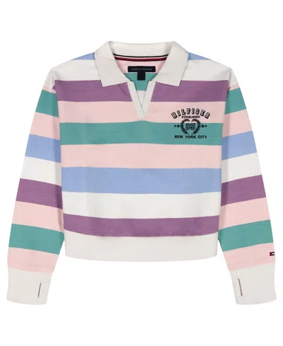 Tommy Hilfiger Kids' Girls' 7-16 Multi Stripe Johnny Collar Sweater