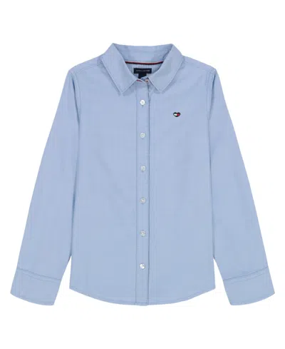 Tommy Hilfiger Kids' Girls 7-16 Oxford Button Front Long Sleeve Shirt In Blue