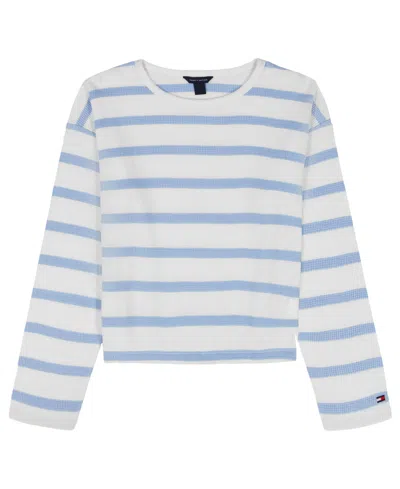 Tommy Hilfiger Kids' Girls' 7-16 Waffle Stripe Round Neck T-shirt In Blue