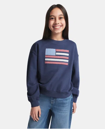 Tommy Hilfiger Kids' Girls' 7-16 Embroidered Long-sleeve Sweatshirt In Blue