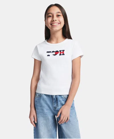 Tommy Hilfiger Kids' Girls' 7-16 Embroidered Short-sleeve T-shirt In White