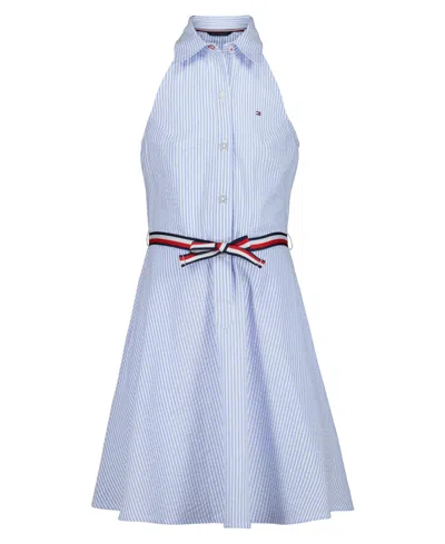 Tommy Hilfiger Kids' Girls' 7-16 Ithica Stripe Halter Dress In Blue